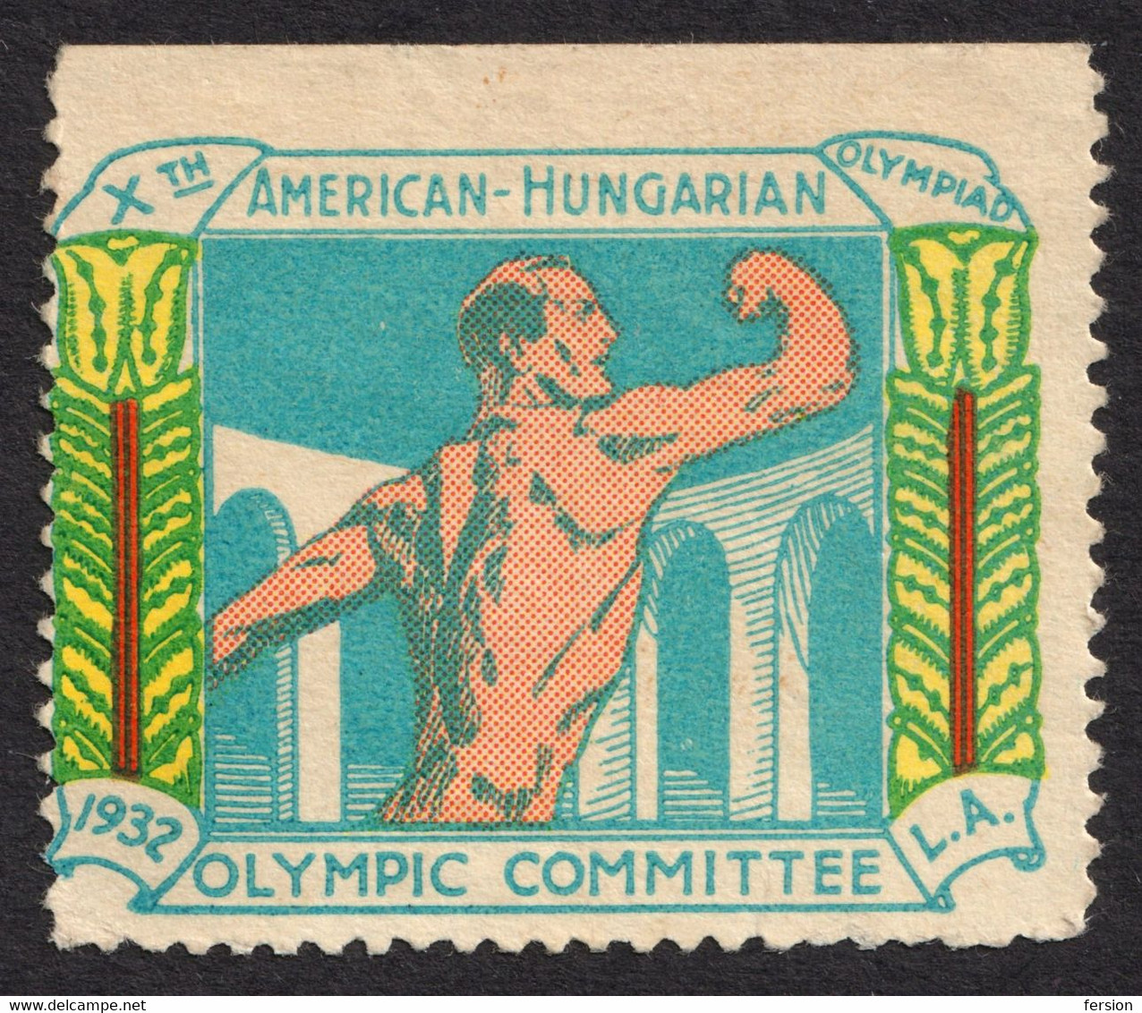 Olympic Games LOS ANGELES Stadium USA 1932  LABEL CINDERELLA VIGNETTE Hungary American - Hungarian HUNGARIKA - Verano 1932: Los Angeles