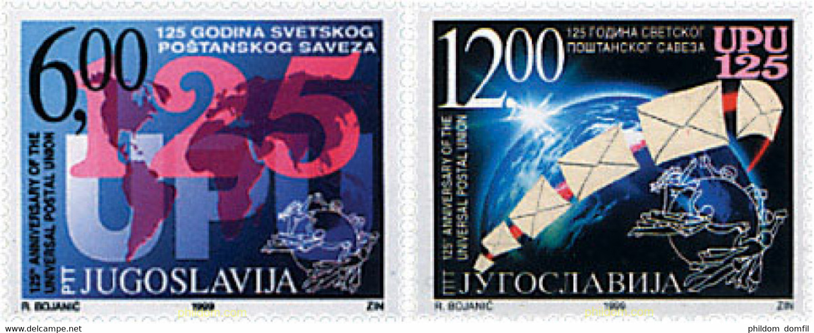 56978 MNH YUGOSLAVIA 1999 125 ANIVERSARIO DE LA UPU - Usados