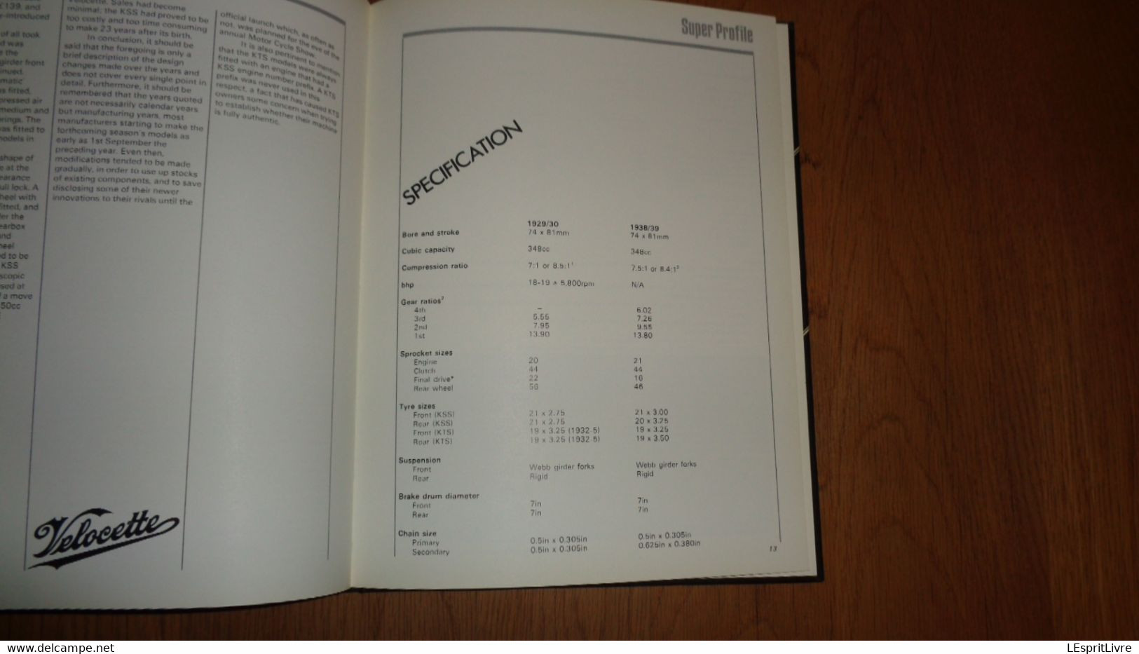 KSS VELOCETTE Super Profile Motorcycle Motocyclette Moto Motor Sport Model K 350 CC Spécification Engine - Livres Sur Les Collections