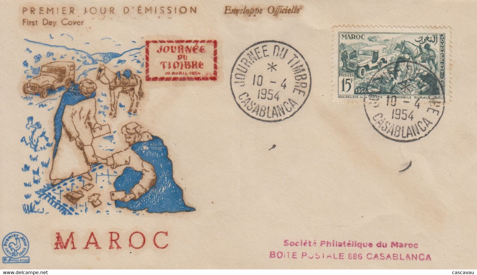 Enveloppe  FDC  1er  Jour   MAROC   Journée   Du   Timbre   CASABLANCA    1954 - Autres & Non Classés