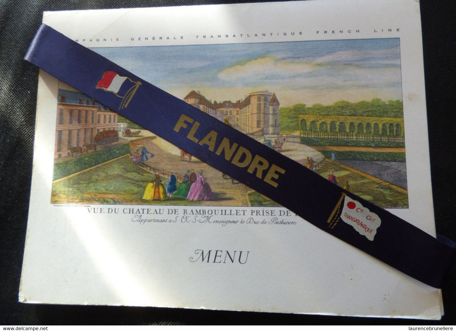 MENU COMPAGNIE GENERALE TRANSATLANTIQUE FRENCH LINE  PAQUEBOT "FLANDRE" DU 4 OCTOBRE 1966 AVEC SON RUBAN - Menus