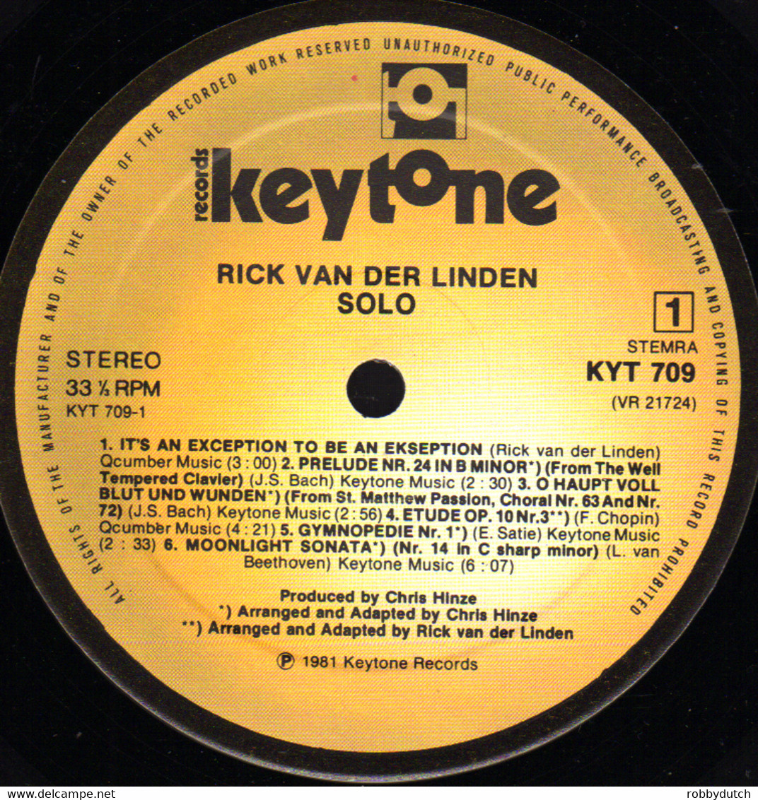 * LP *  RICK VAN DER LINDEN - SOLO (Holland 1981) - Instrumentaal