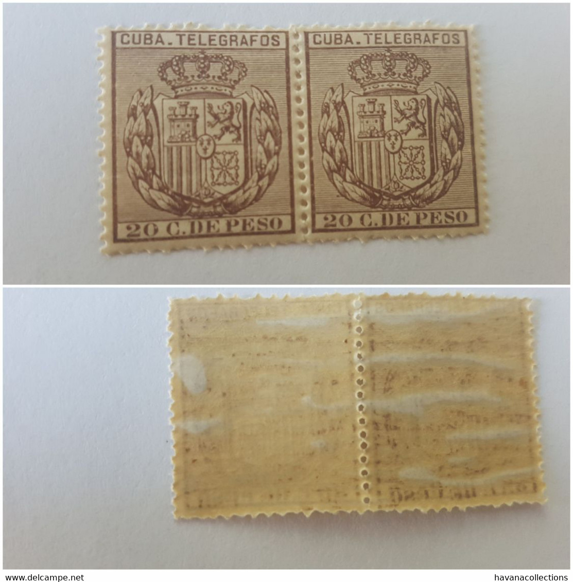 CUBA Télégraphe Telégrafos Pareja 20 C De Pesos 1896 - Telegraafzegels