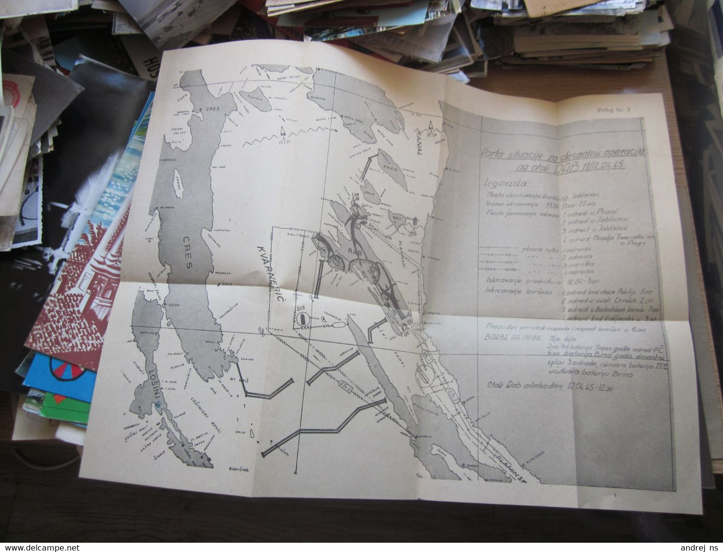 Karta Situacije Za Desantnu Operaciju Na Otok Rab Situation Map For The Landing Operation On The Island Of Rab 37.5x28.5 - Cartes Topographiques