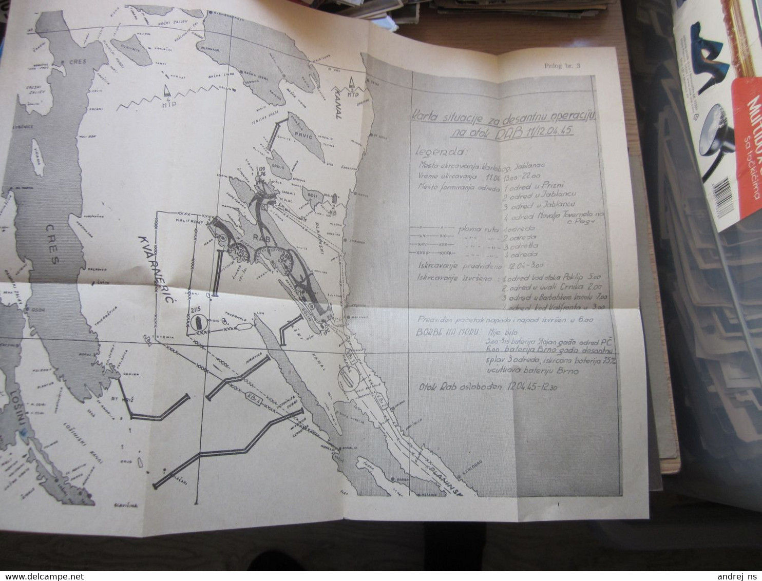 Karta Situacije Za Desantnu Operaciju Na Otok Rab Situation Map For The Landing Operation On The Island Of Rab 37.5x28.5 - Cartes Topographiques