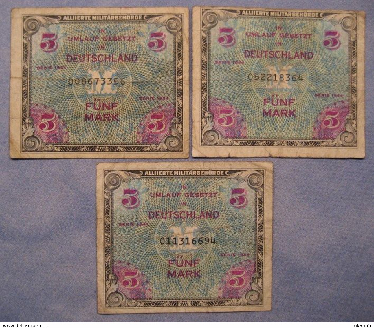 Deutschland Alliierte Besatzung 3 X 5 Mark 1944    (R20a) - 5 Mark