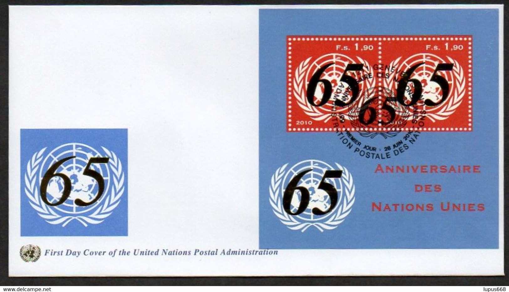 UNO Genf 2010  MiNr. 719 (2) (im Block 29) FDC  65 Jahre UNO - Lettres & Documents