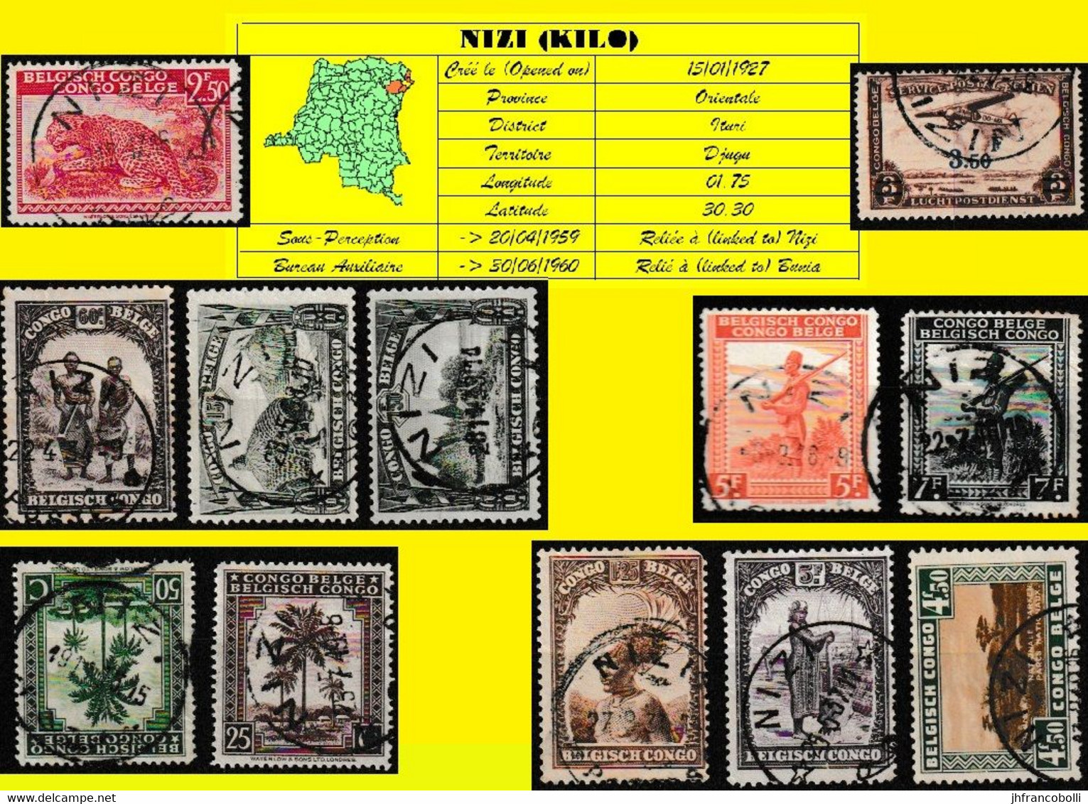 (°) BELGIAN CONGO / CONGO BELGE = NIZI CANCELATION STUDY 12 STAMPS - Variétés Et Curiosités