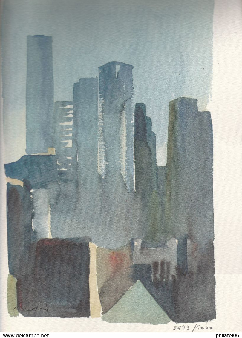 AQUARELLE DE ROGER MUHL  1990  ET FEULLE DE VIGNETTES  34 X 28 CM   TB - Art Contemporain