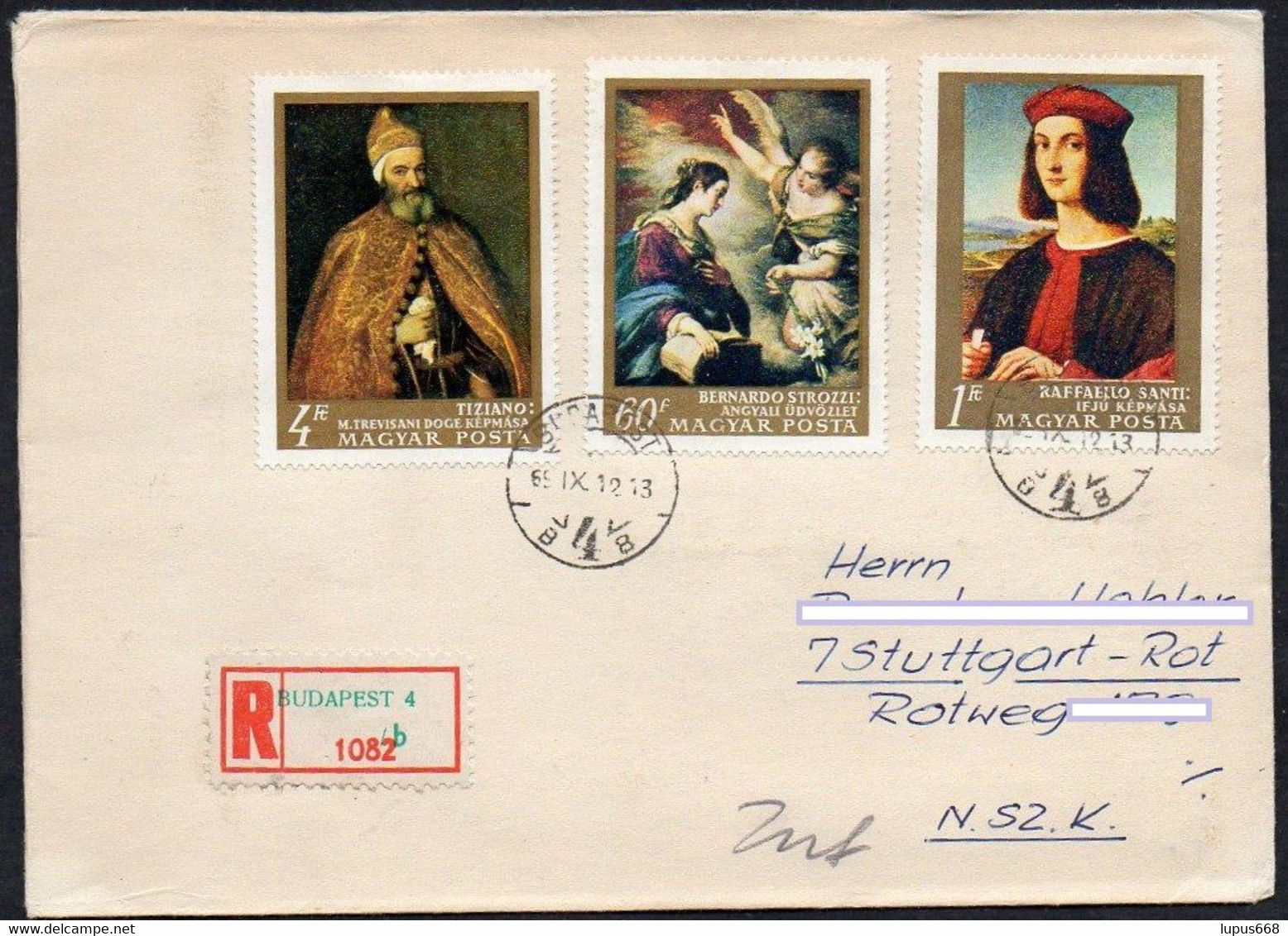 Ungarn 1968, 1969 MiNr. 2465/ 2471  Auf 3 R- Briefen/letters   Gemälde Ital. Meister - Briefe U. Dokumente