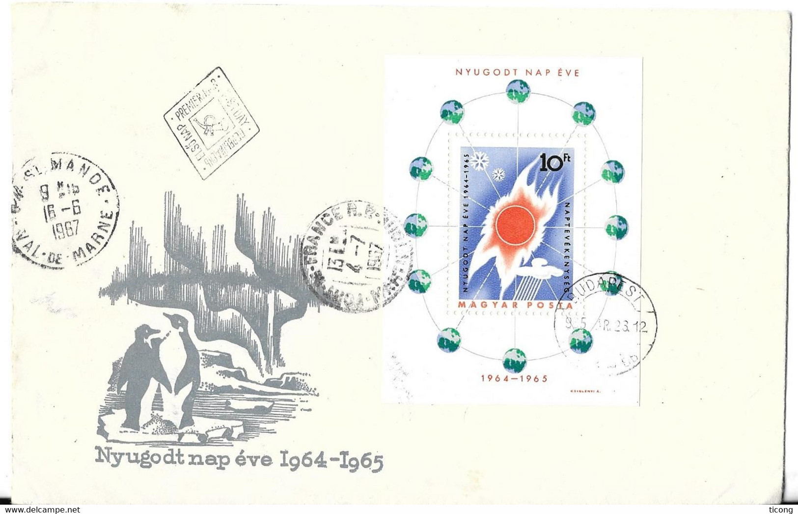 RAKOSPALOTA HONGRIE 1967 POUR SAINT MANDE ET FORT DE FRANCE ( CACHETS D ARRIVEES ) VIGNETTE, BLOC SOLEIL CALME... - Storia Postale