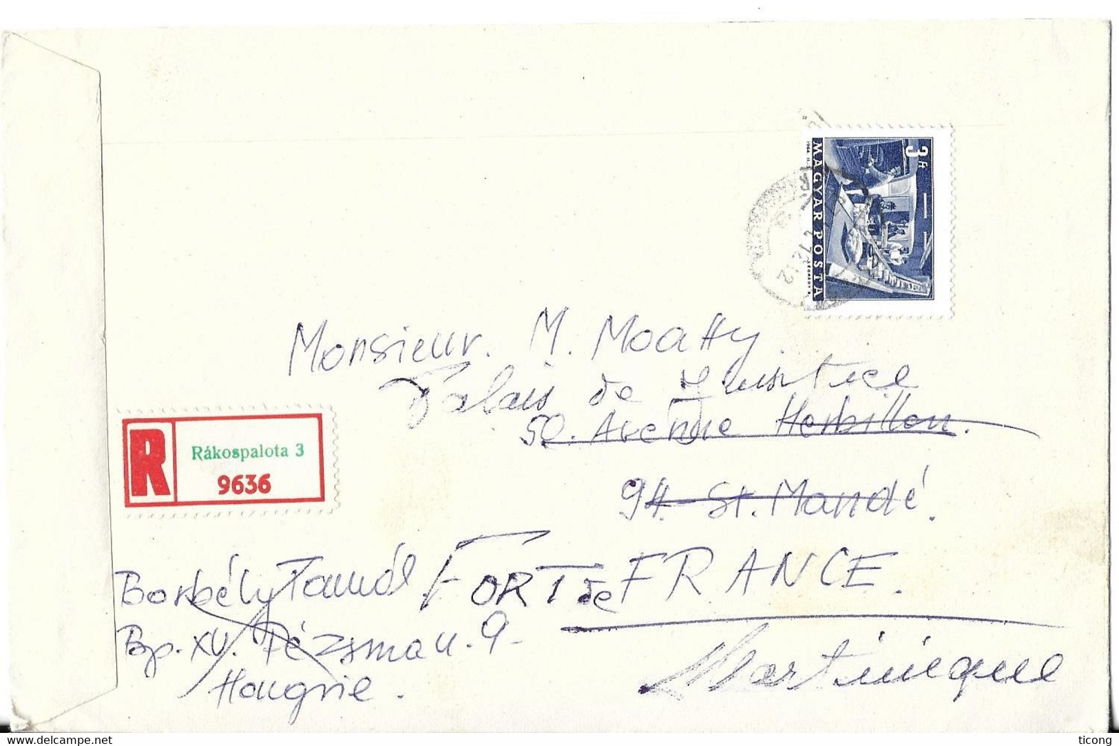 RAKOSPALOTA HONGRIE 1967 POUR SAINT MANDE ET FORT DE FRANCE ( CACHETS D ARRIVEES ) VIGNETTE, BLOC SOLEIL CALME... - Cartas & Documentos