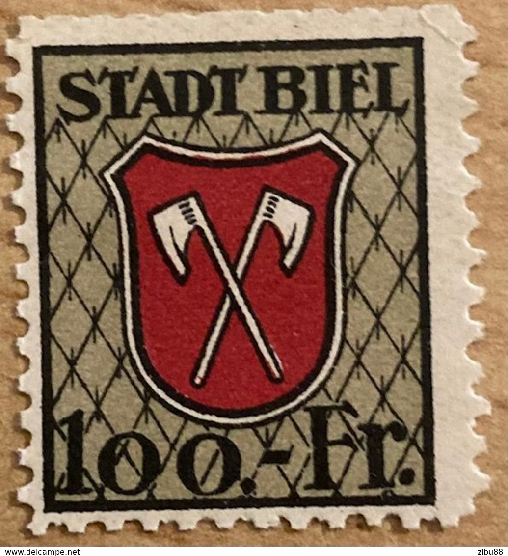 Fiskalmarke Stadt Biel 100 Franken - Revenue Stamp Switzerland - Steuermarken