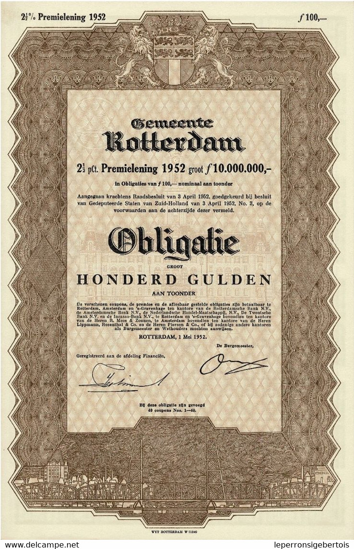 Titel  Van 1952 - Gemeente Rotterdam - 2 1/2% Premielening 1952 - P - R