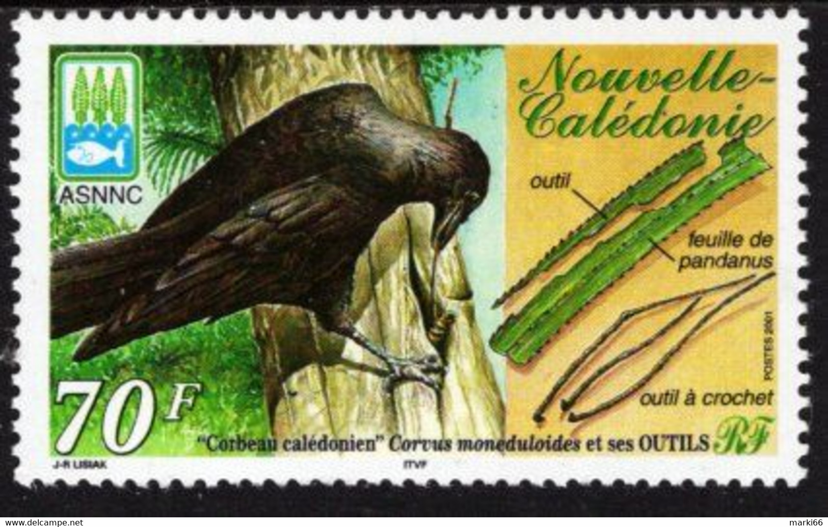 New Caledonia - 2001 - New Caledonian Crow (Corvus Moneduloides) - Mint Stamp - Unused Stamps