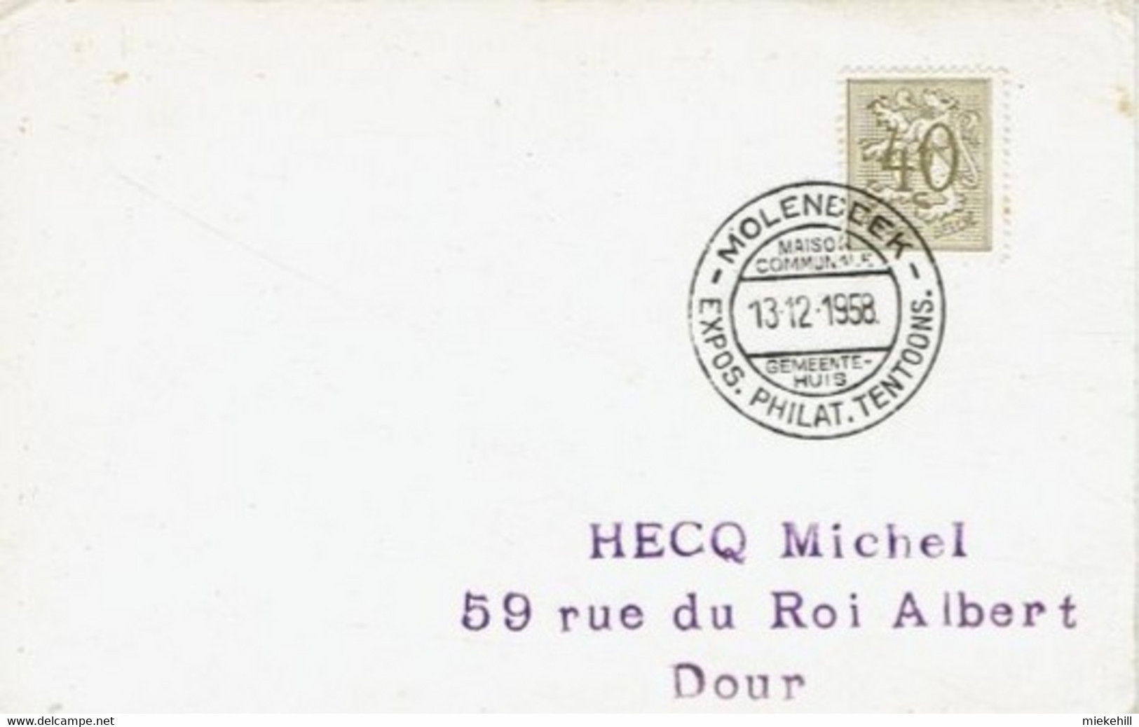 MOLENBEEK-MAISON COMMUNALE-GEMEENTEHUIS-EXPOSITION PHILATELIQUE 1958 - Molenbeek-St-Jean - St-Jans-Molenbeek