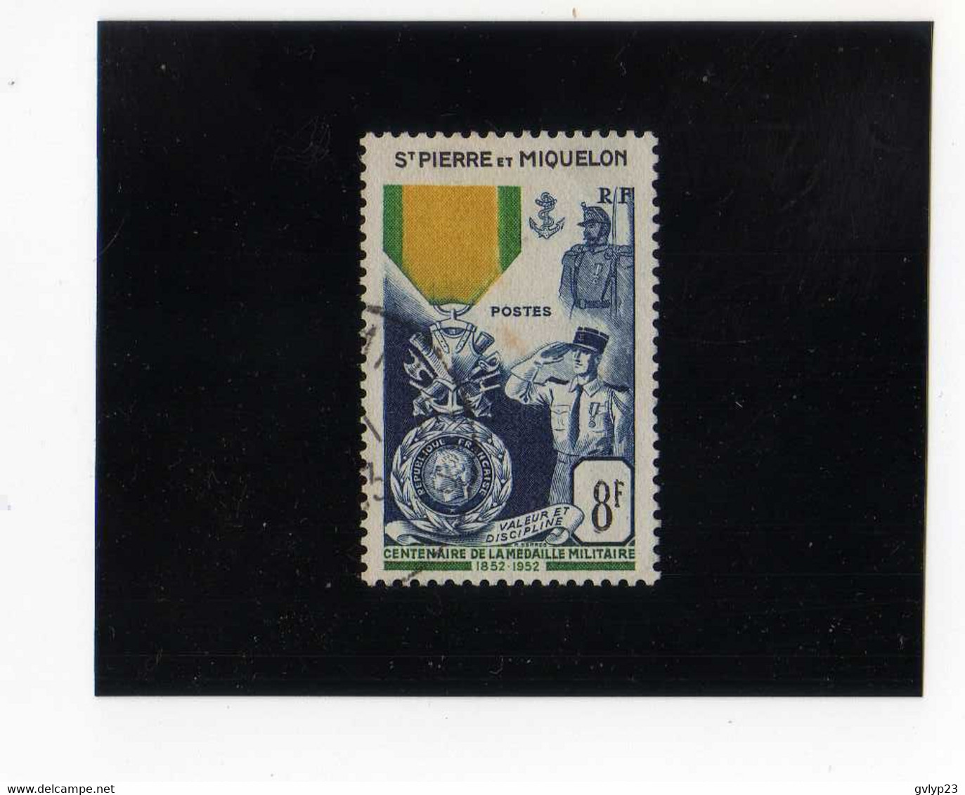 MéDAILLE MILITAIRE 8F BLEU FONCé/VERT/JAUNE OBL N° 347 YVERT  1952 - Used Stamps