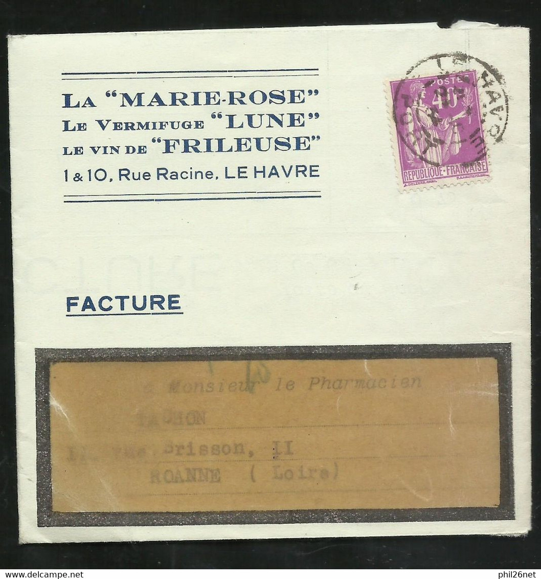 France N° 288 Seul Sur Lettre-facture Illustrée Vermifuge Lune +++   Le Havre Le22/10/1934 B/TB Voir Scans Soldé ! ! ! - Pharmacie