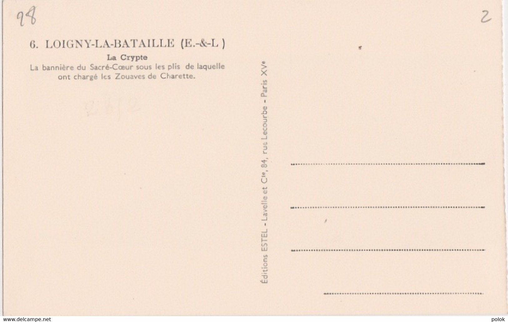 Ck - Cpa LOIGNY LA BATAILLE - La Crypte (Bannière Du Sacré Coeur Des Zouaves De Charette) - Loigny