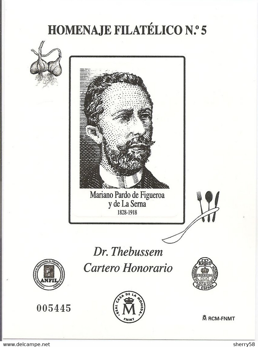 2014- HOMENAJE FILATÉLICO Nº 9A-DR. THEBUSSEN. CARTERO HONORARIO Y GASTRONOMÍA - Ensayos & Reimpresiones