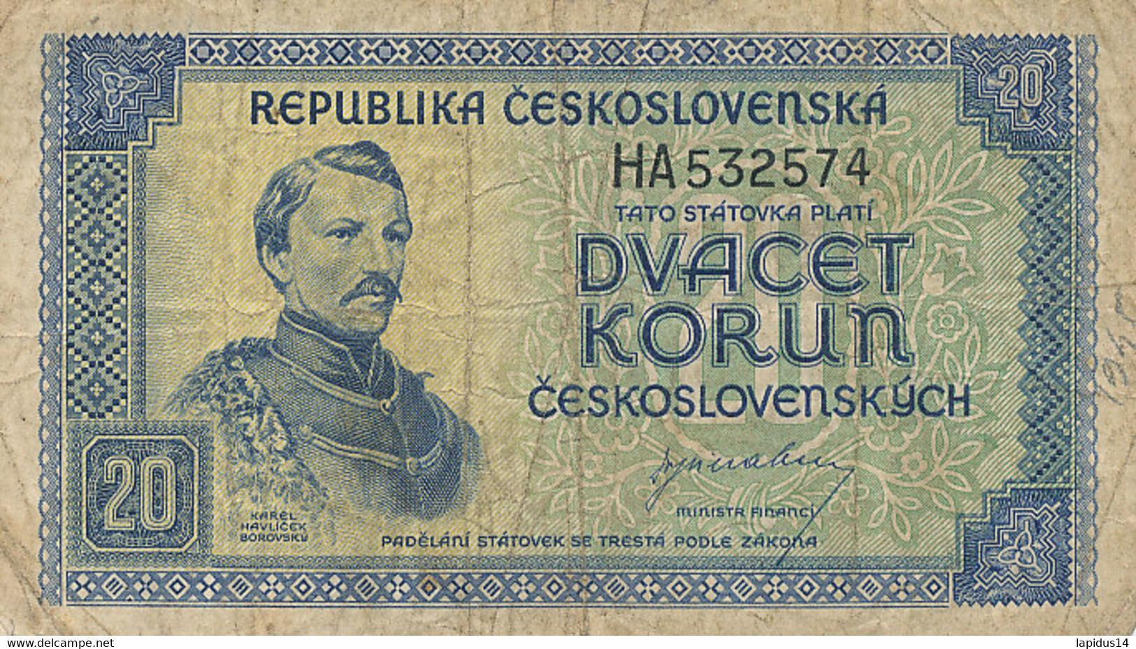 BILLET  CESKOSLOVENSKA    DVACET KORUN 20 1945 - Slowakei