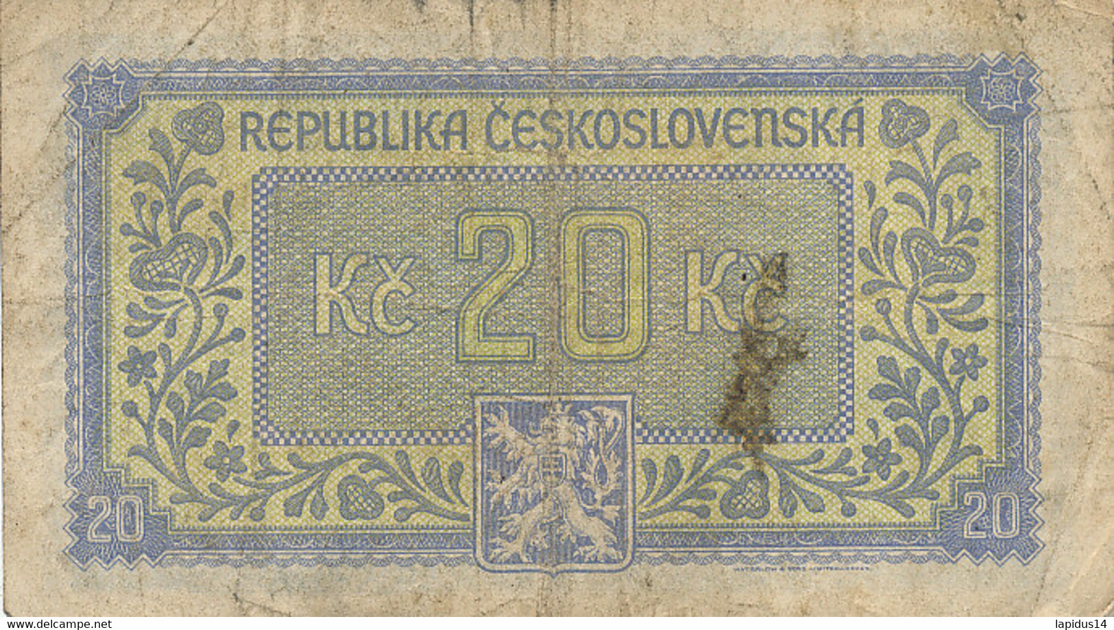 BILLET  CESKOSLOVENSKA    DVACET KORUN 20 1945 - Slowakije