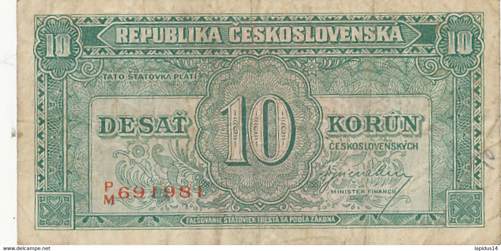 BILLET  CESKOSLOVENSKA    DE SAT 10 KORUN - Slovakia