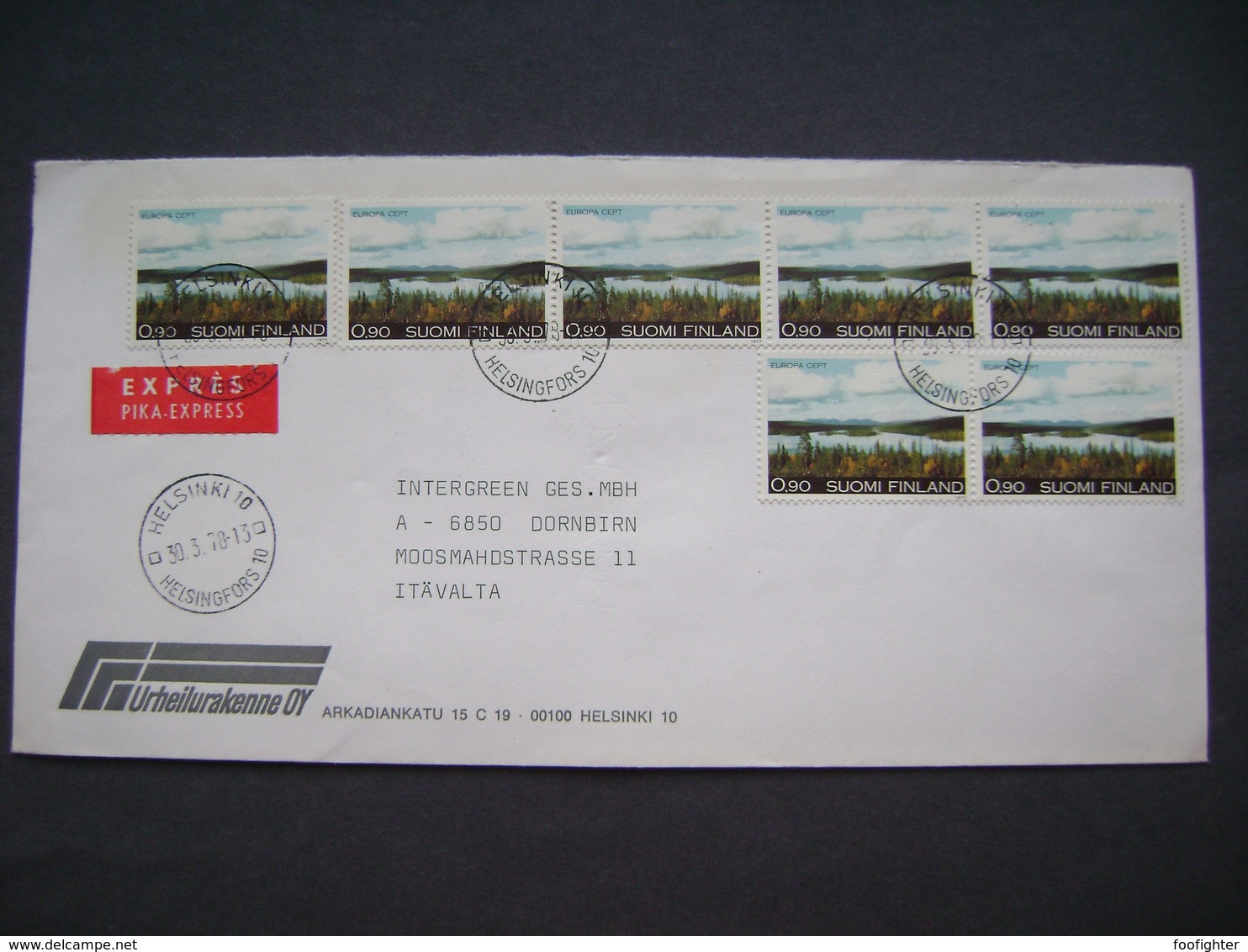 Finland Express Letter Helsinki - Dornbirn Austria 1978, Stamps CEPT 7x Autumn Scenery 0,9 M. Mi 808 - Covers & Documents