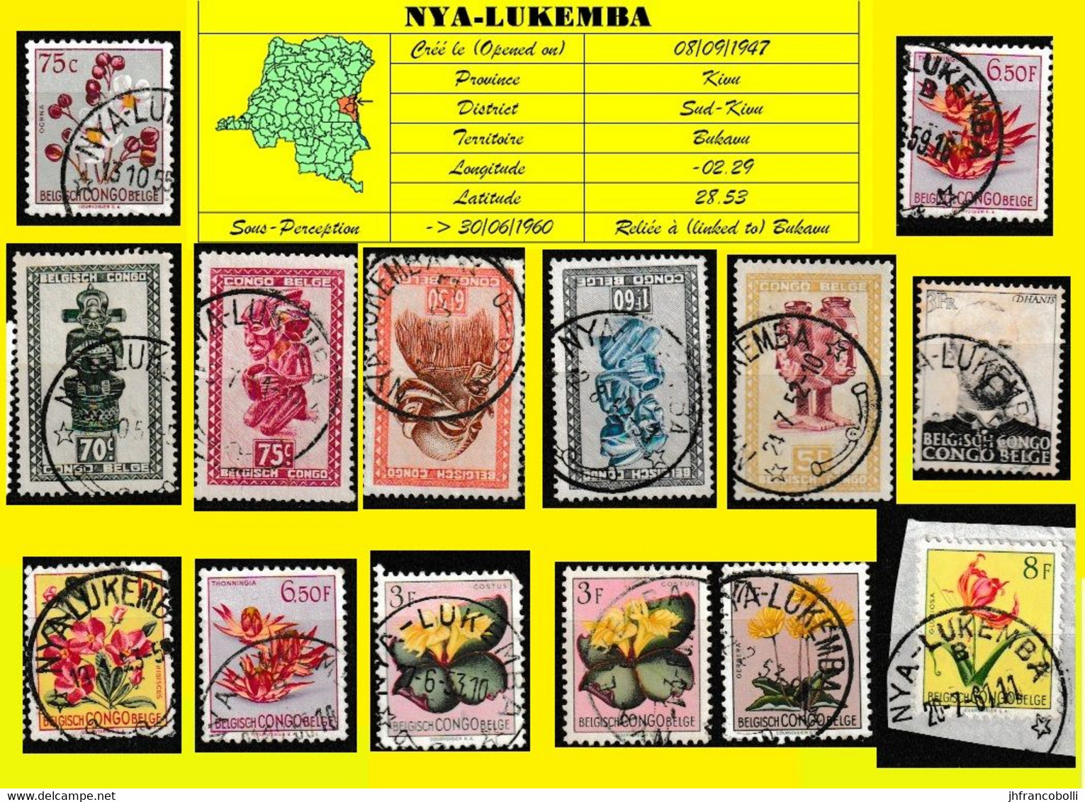 (°) BELGIAN CONGO / CONGO BELGE = NYA-LUKEMBA CANCELATION STUDY 14 STAMPS - Variétés Et Curiosités