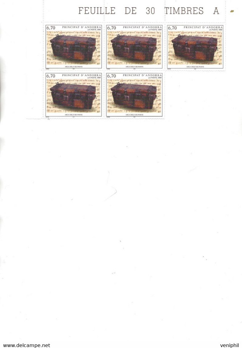 ANDORRE - N° 523 - BLOC DE 5 NEUF  XX - ANNEE 1999 - COTE : 25 € - Unused Stamps
