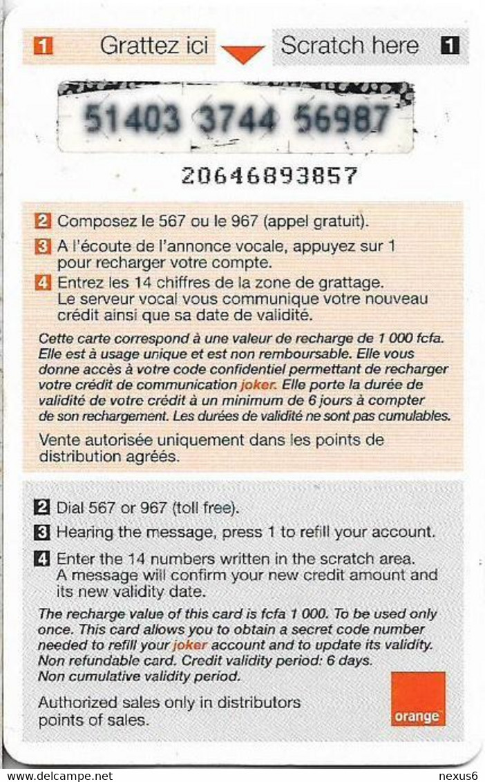 Cameroon - Orange - Joker Black, GSM Refill 1.000FCFA, Used - Cameroun