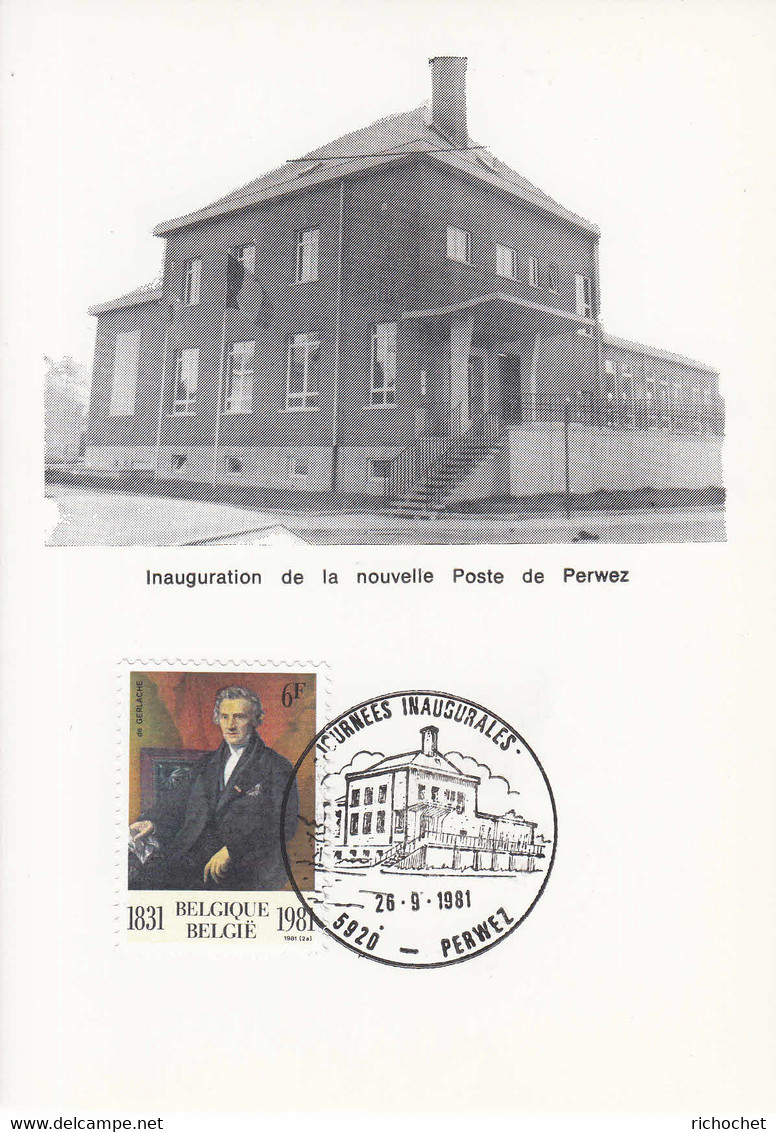 BELGIQUE N° 2014 Journées Inaugurales Nouvelle Poste à Perwez 26-09-1981 2 Cartes Ancienne Et Nouvelle Poste En Illust. - Transit Offices