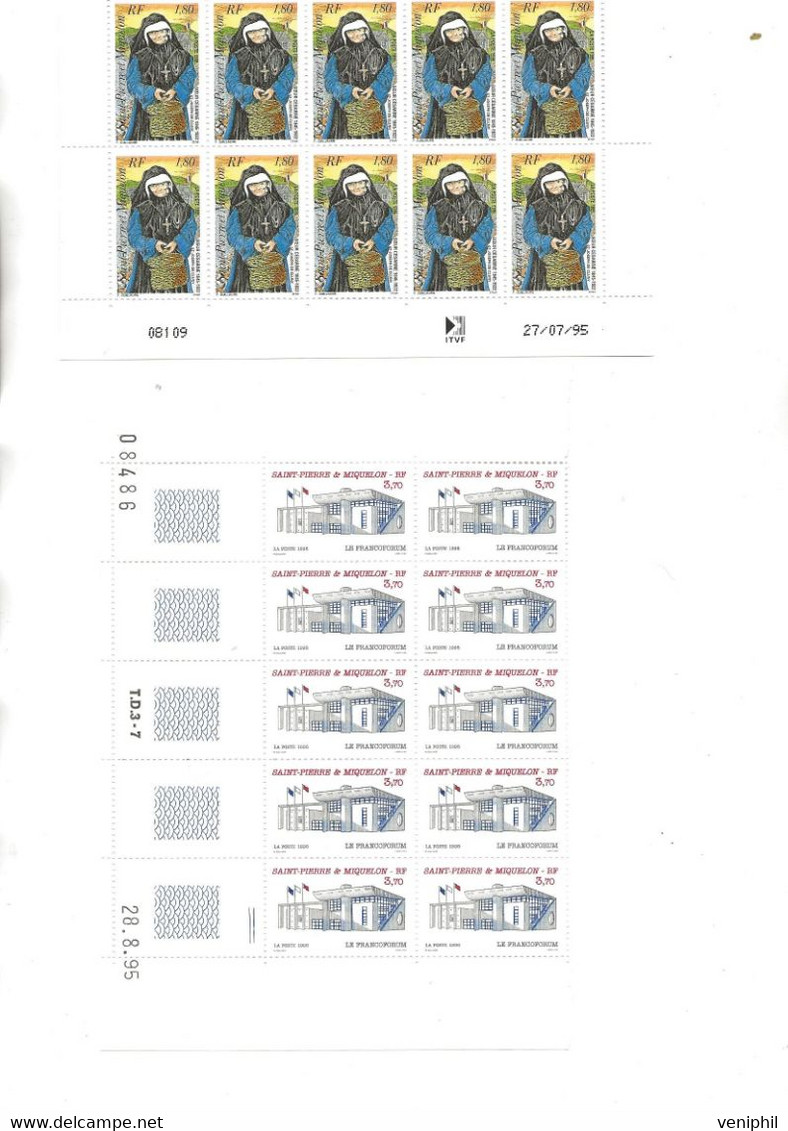 ST PIERRE ET MIQUELON - TIMBRE N° 620 -621  NEUF XX EN BLOC DE 10- ANNEE 1995 - COTE : 31 € - Unused Stamps
