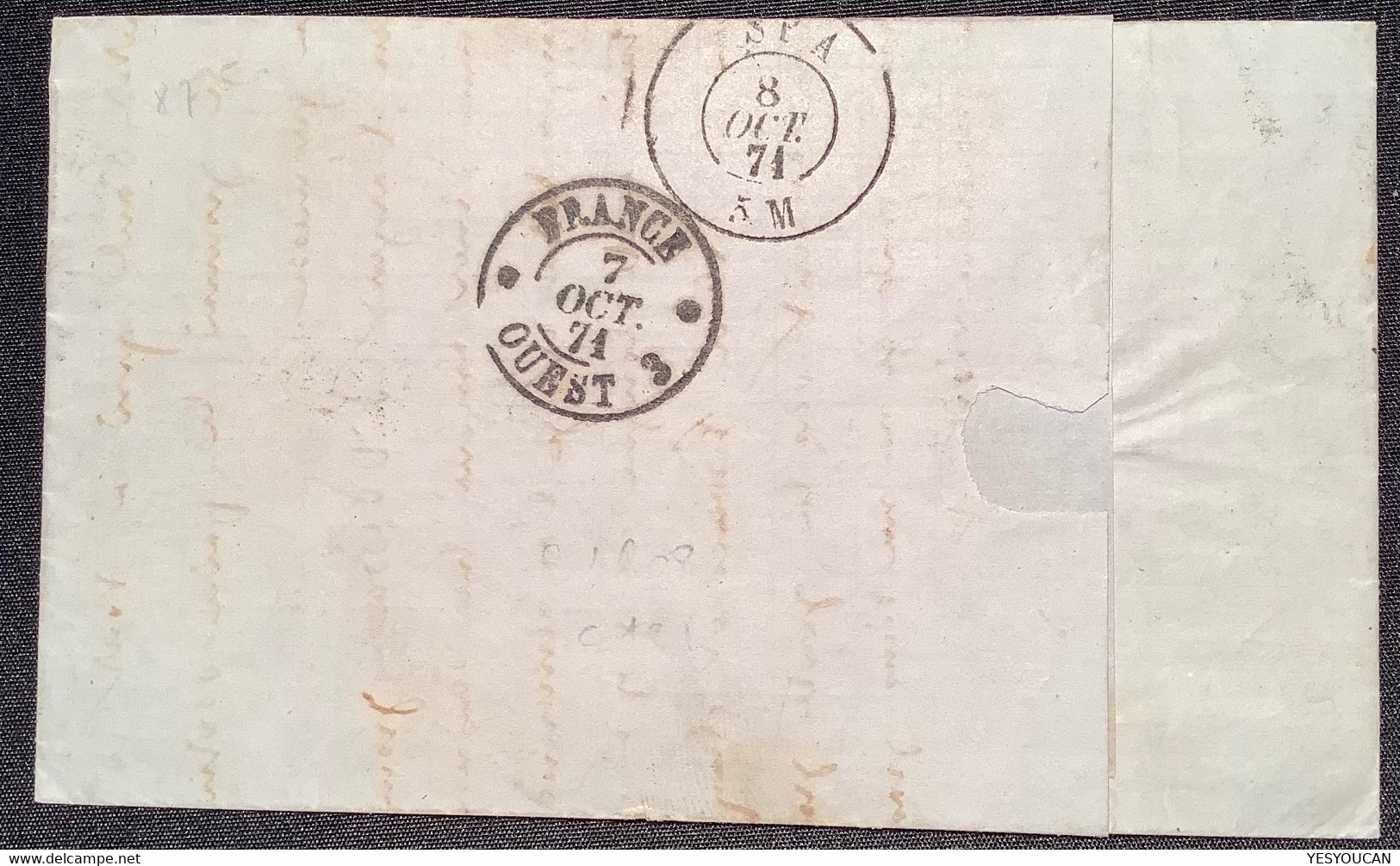 Nr.47 SUPERBE Lettre LILLE 1871 (57)1870 30c Brun émission Bordeaux Pour Spa, Belgique, Signé Scheller (France Cover War - 1870 Emission De Bordeaux