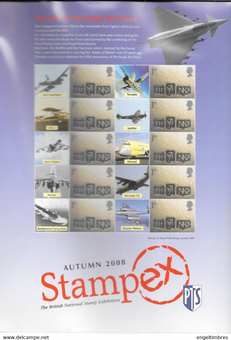 GB  STAMPEX Smilers Sheets   AUTUMN 2008 -  RAF Aircraft - Francobolli Personalizzati