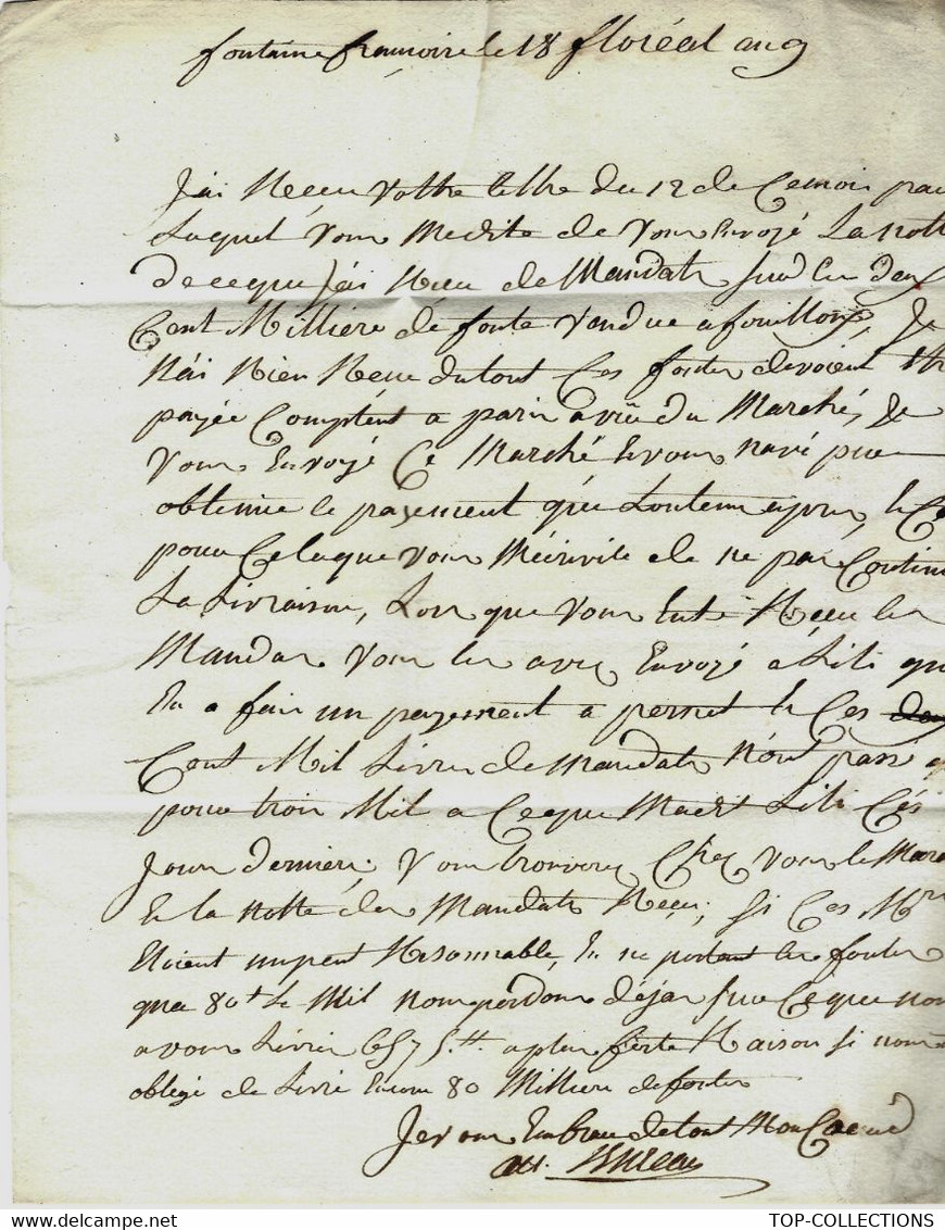 1801 De Fontaine Française M.P. 20 MIREBEAU Cote D'Or  MESSAGERIES  RUE NOTRE DAME DES VICTOIRES Paris B.E.V.HISTORIQUE - Historical Documents