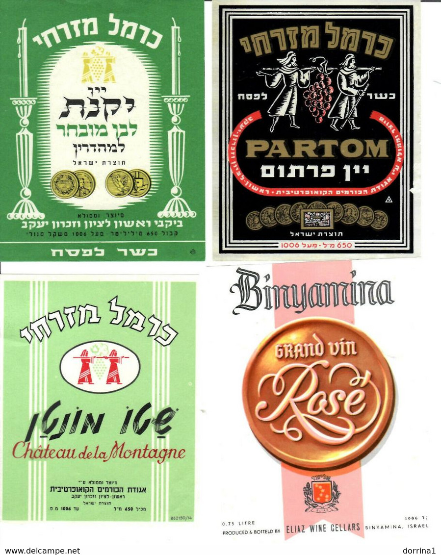 Carmel Mizrachi & Eliaz & Askalon Brandy Israel Wine Lot 9 Bottle Label Judaica - Collezioni & Lotti