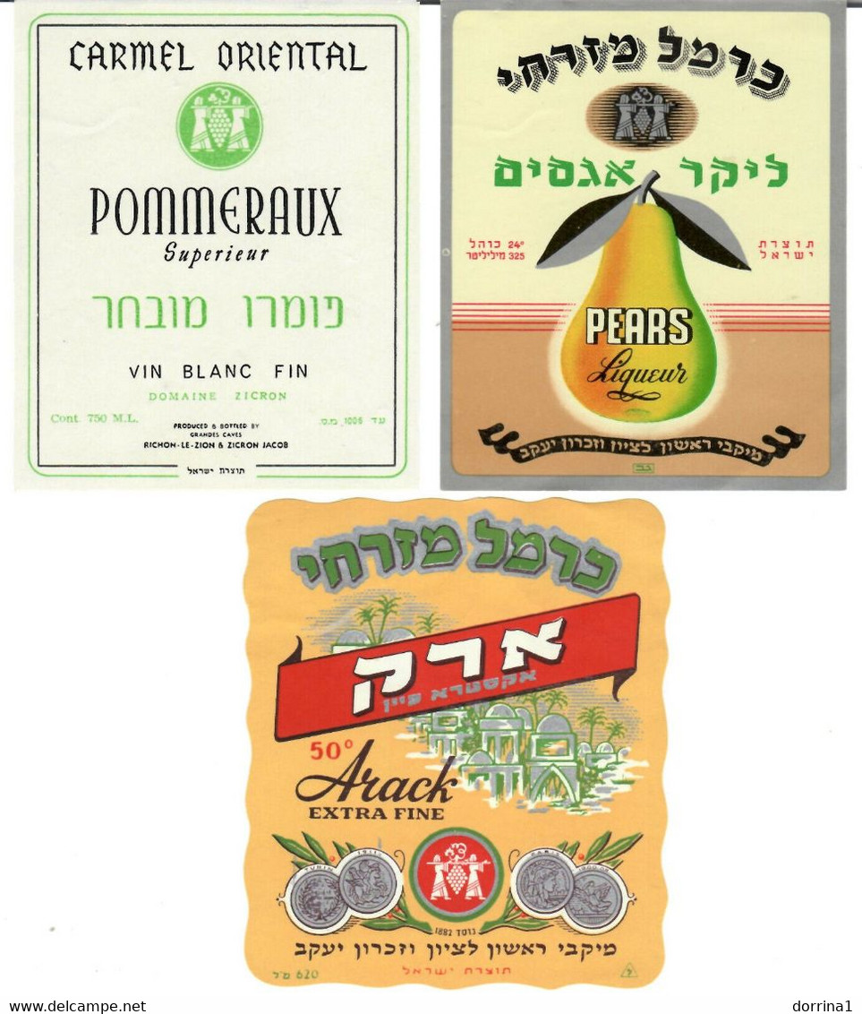 Carmel Mizrachi & Eliaz & Askalon Brandy Israel Wine Lot 9 Bottle Label Judaica - Lots & Sammlungen