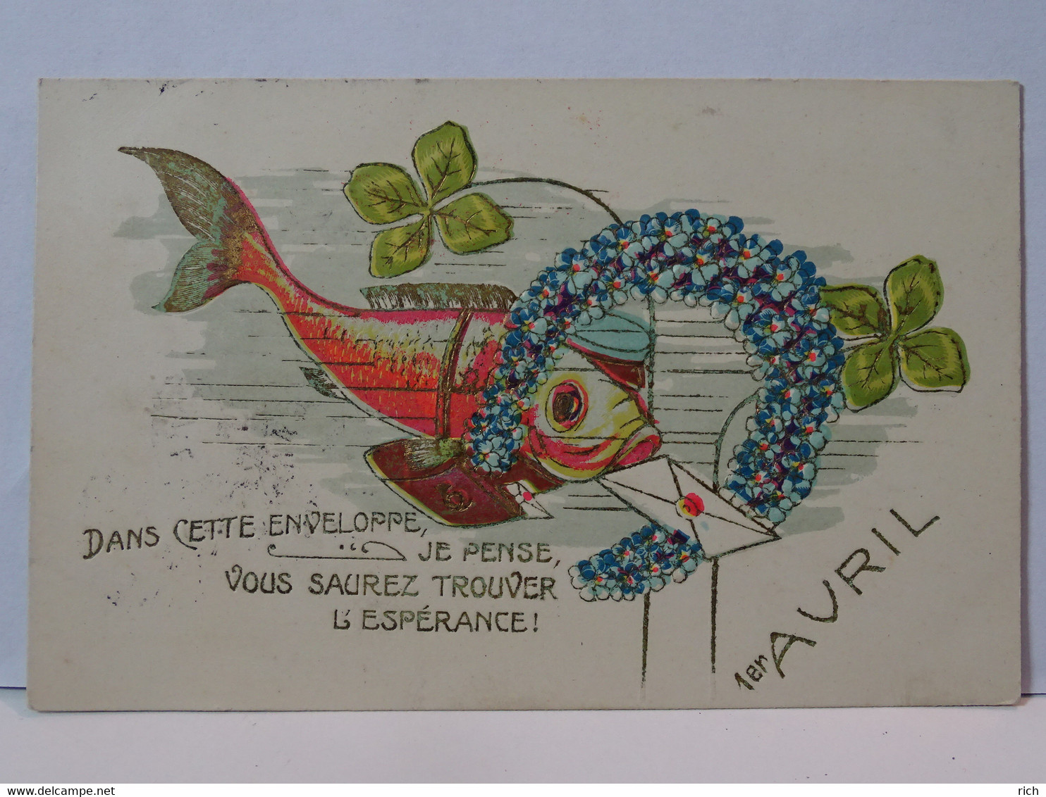 CPA - 1er Avril - Gauffrée - Poissons - Dans Cette Enveloppe, Je Pense,  Vous Saurez Trouver L'espérance ! - 1er Avril - Poisson D'avril