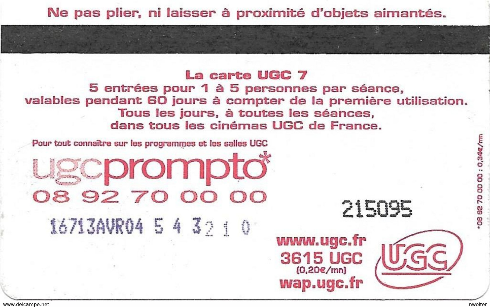 @+ Carte Cinema UGC : 7 Jours - 2004 - France - Cinécartes