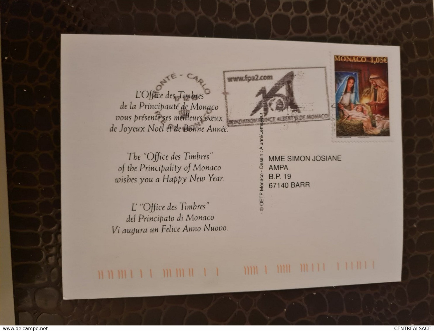 Philaposte 2019 Monaco Fondation Prince Albert De Monaco Joyeux Noël Et Bonne Année Carte Maximum - Brieven En Documenten