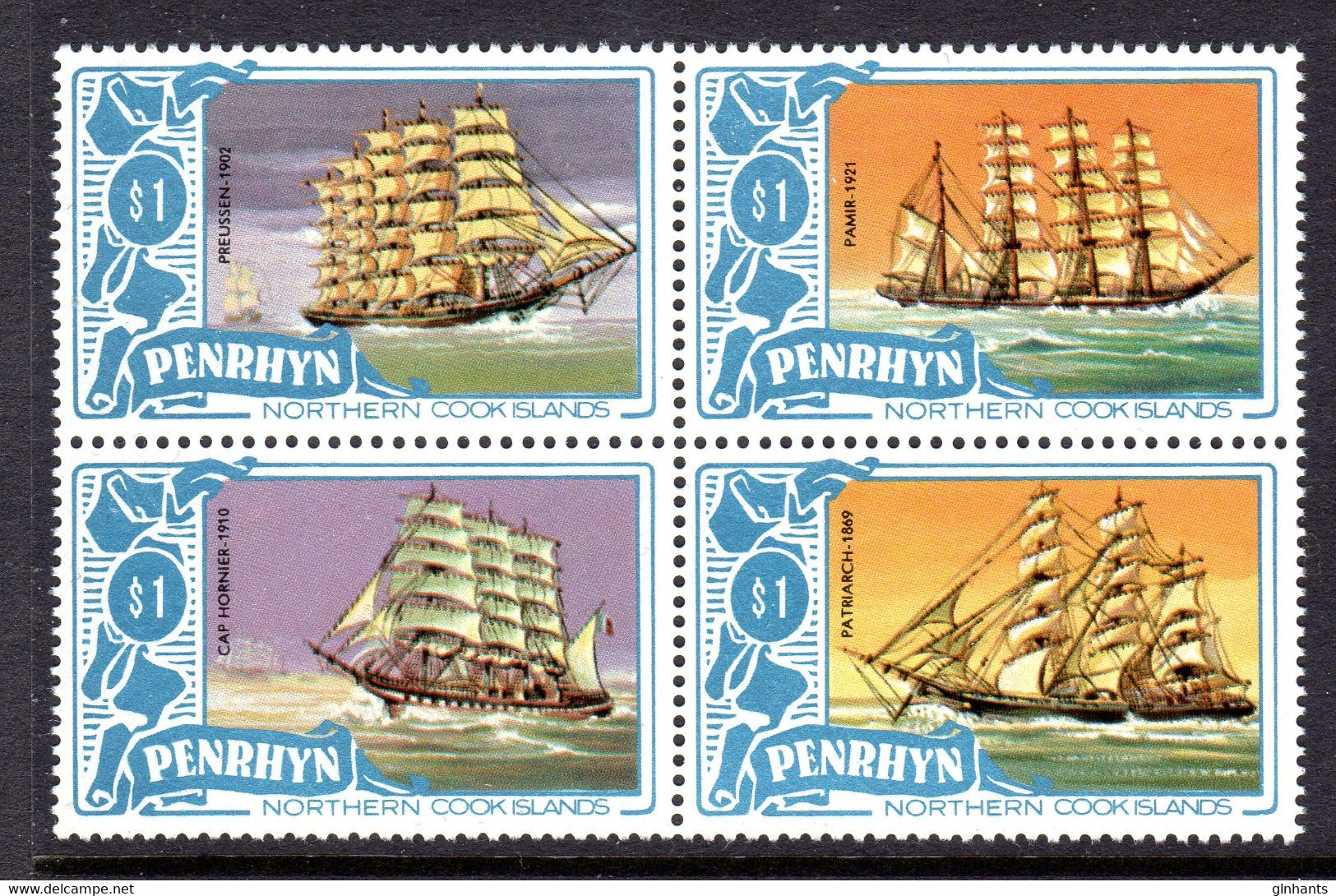 PENRHYN - 1981 SHIPS $1 VALUES (4) IN BLOCK FINE MNH ** SG 202-205 - Penrhyn