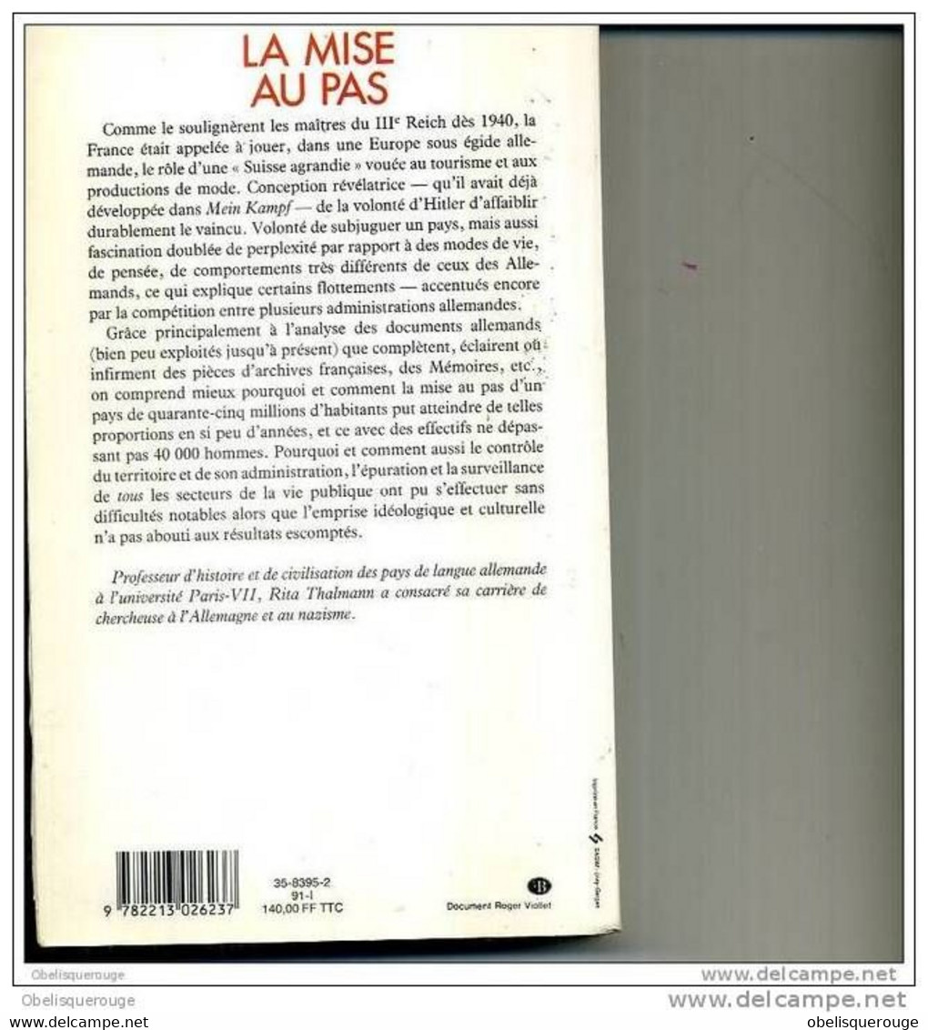 LA MISE AU PAS NAZISME OCCUPATION PETAIN RITA THALMANN FAYARD 1991 - La Pléiade