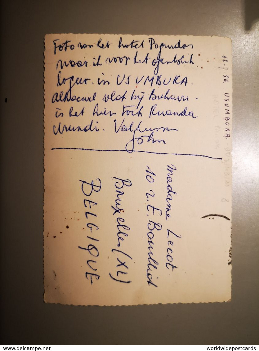 A559 BURUNDI - USUMBURA BUJUMBURA - HOTEL PAGIDAS PHOTO POSTCARD CIRCULATED TO BRUSSELS 1956 - Burundi