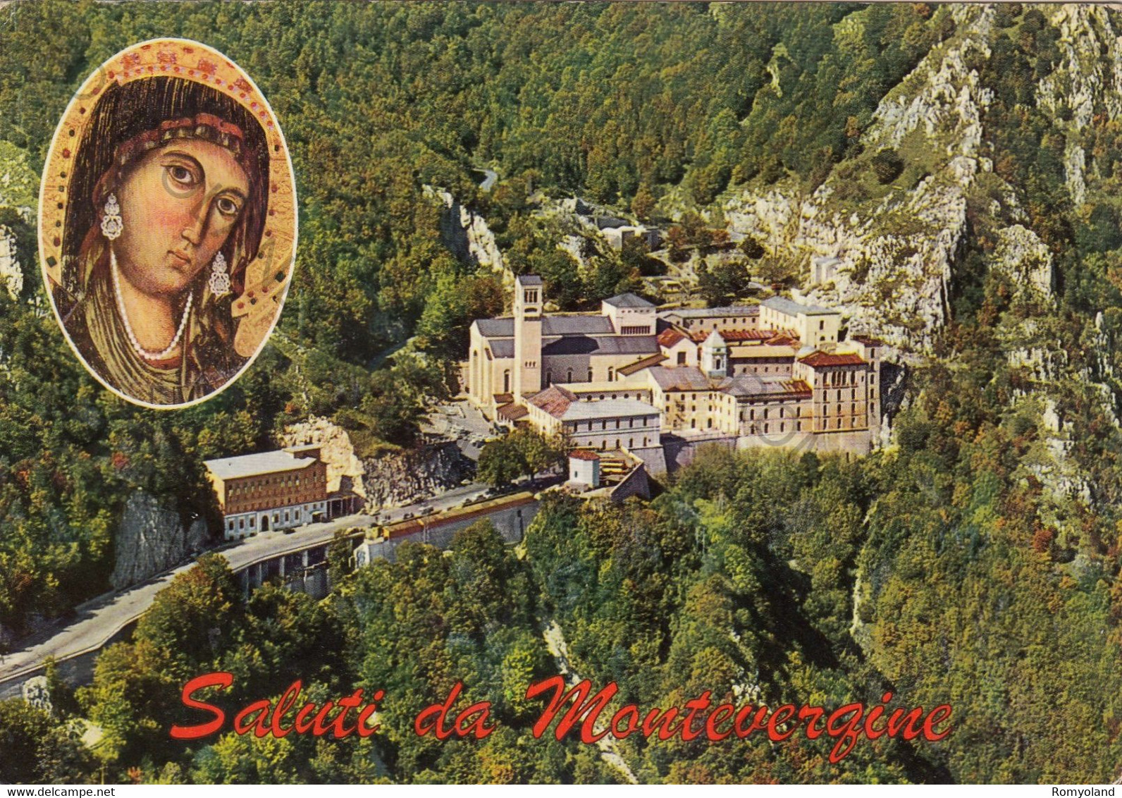 CARTOLINA  AVELLINO,CAMPANIA,SALUTI-SANTUARIO DI MONTEVERGINE M.1270-VEDUTA AEREA,CULTURA,BELLA ITALIA,VIAGGIATA 1972 - Avellino