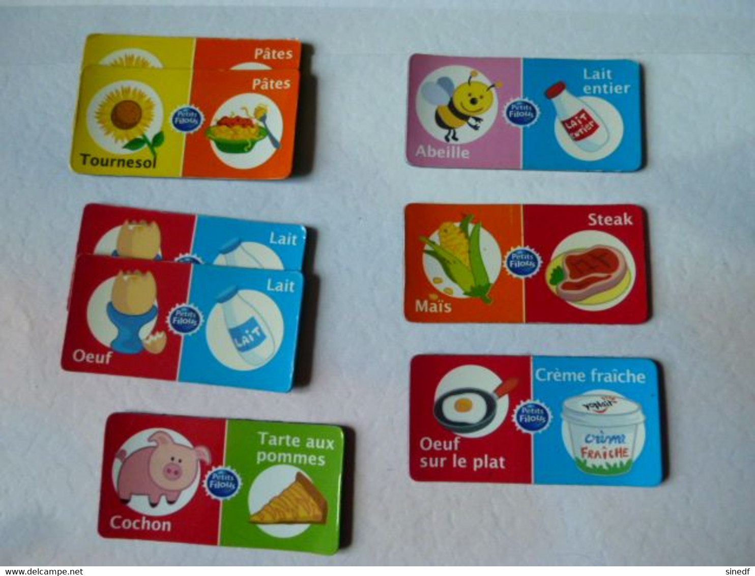 Lot Magnets Publicité  PETITS FILOUS Domino Tournesol Pates œuf Crème Mais Steak Lait Abeille Cochon Tarte Laitmagnet - Pubblicitari