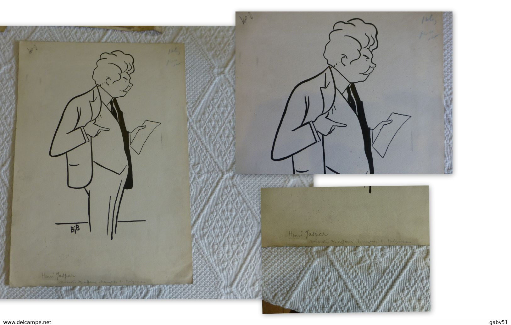 Henri Jaspar, Ministre Belge, Dessin Original De Georges Breitel, Vers 1930, Encre De Chine, UNIQUE ; G 04 - Dibujos