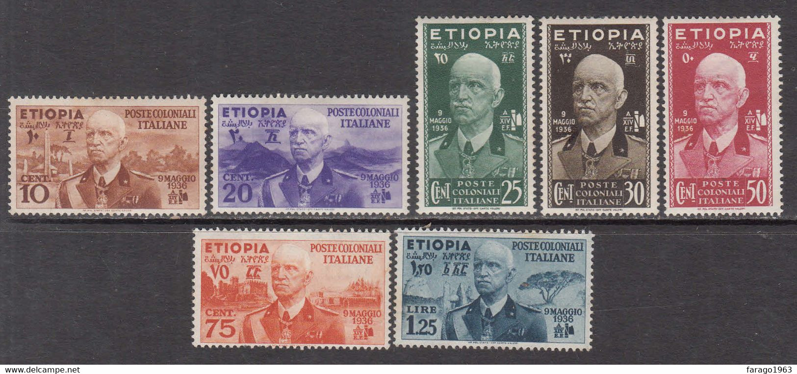 1936 Ethiopia Under Italian Occupation Complete Set Of 7 Mint Hinged **Note 1.25l Has Cracked Gum And Stain ** - Ethiopië