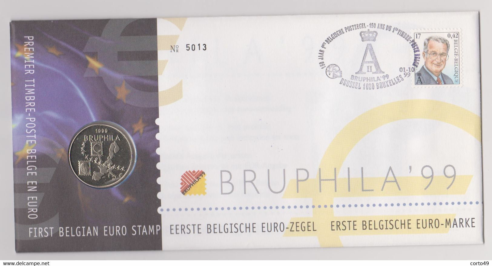 N°2840 - NUMISLETTER - PREMIER TIMBRE-POSTE BELGE EN EURO - 1-10-1999- BRUPHILA' 99 - Numisletter