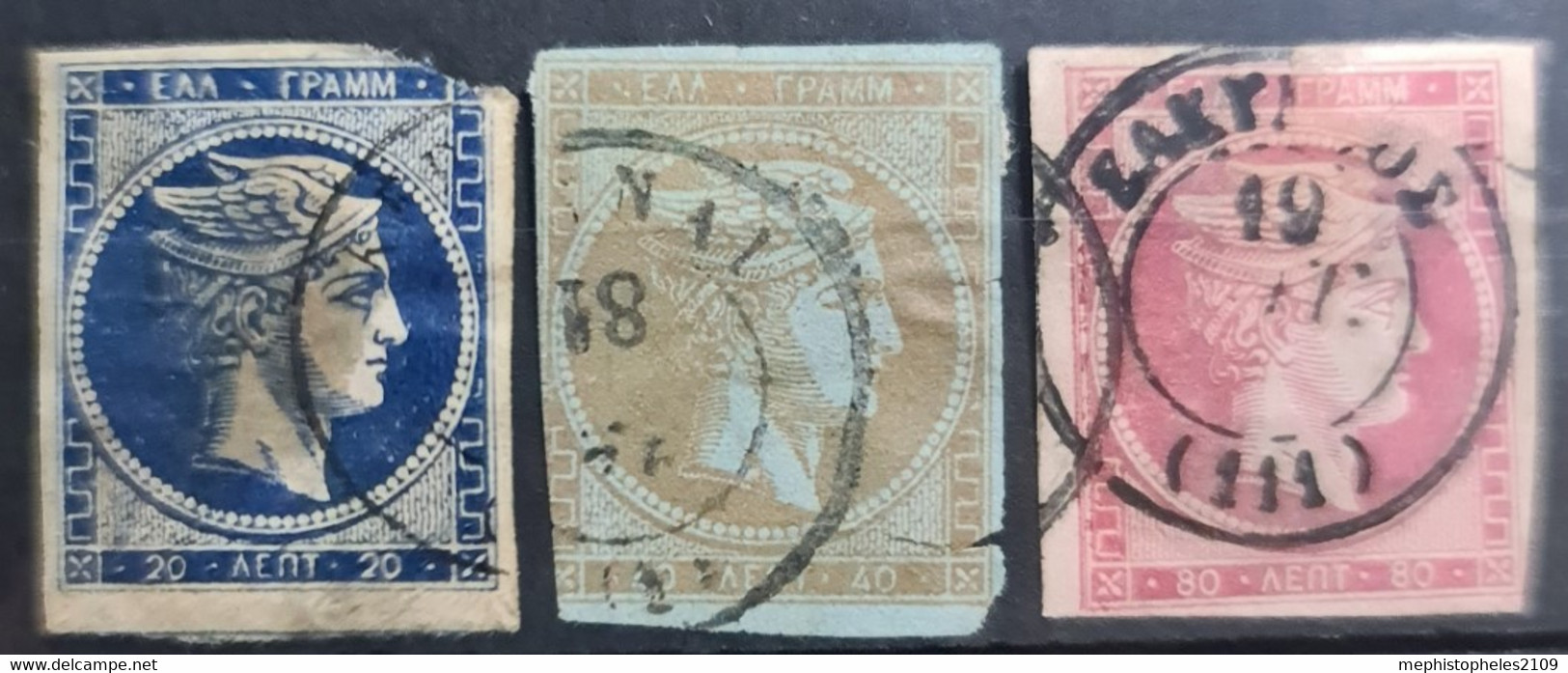 GREECE 1862-67 - Canceled - Sc# 20, 21, 22 - Used Stamps